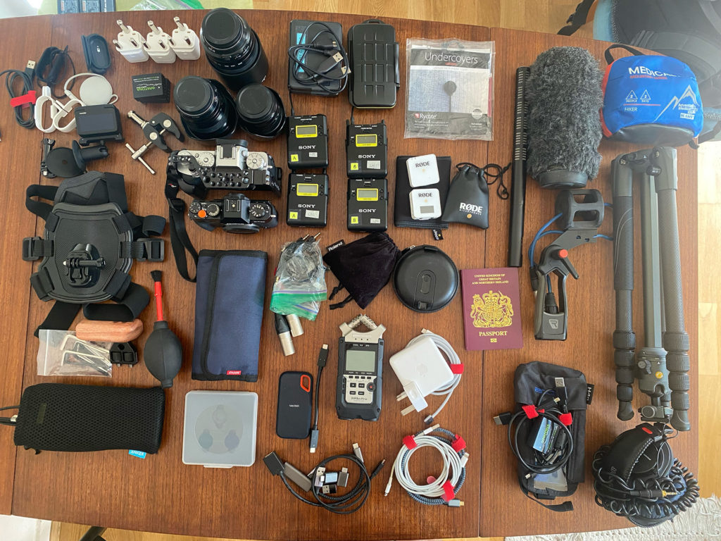 A variety of digital filmmaking kit.