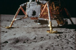 The lower part of Apollo 11, footsteps on the surface of the Moon.